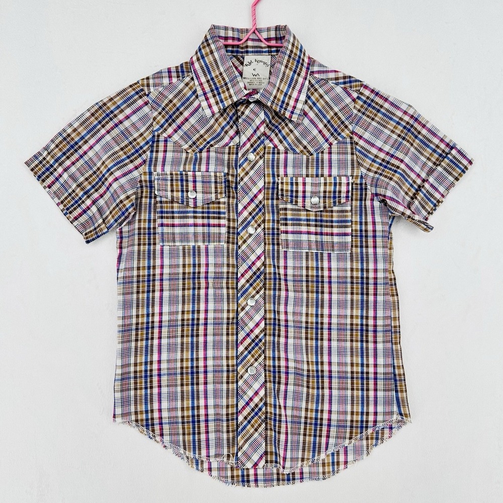 Vintage Kid Kountry Pearl Snap Shirt Kids Size 5 Western Plaid Rodeo USA Made - Picture 2 of 6